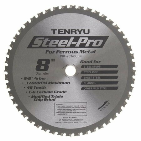 TENRYU 8in Ferrous Metal Cutting Saw Blade 48T 1in Arbor PRF-20348CBN
